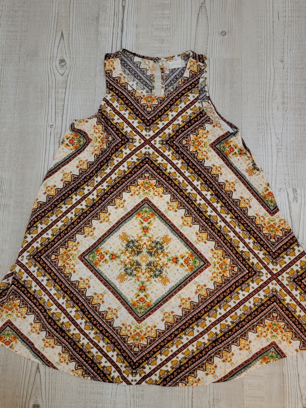 Altar'd State Cream Floral Patchwork Medallion Print Tunic Small Boho Peasant